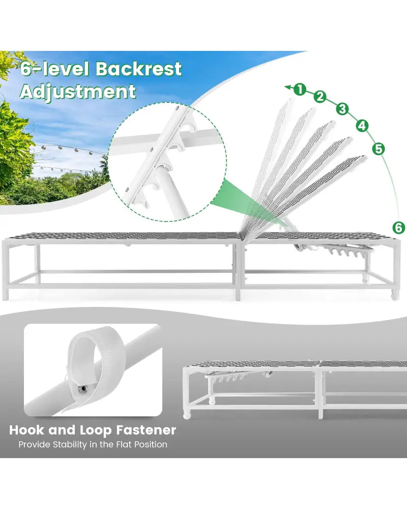 Outdoor Adjustable Patio Chaise Lounge Chair with Wheels and Sturdy Metal Frame - Black & White - Outdoor Chaise Lounges