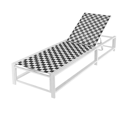 Outdoor Adjustable Patio Chaise Lounge Chair with Wheels and Sturdy Metal Frame - Black & White - Outdoor Chaise Lounges