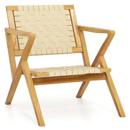Outdoor and Indoor Teak Wood Patio Chair wuth Webbing Seat and Backrest-Natural - Natural - Patio Dining Chairs