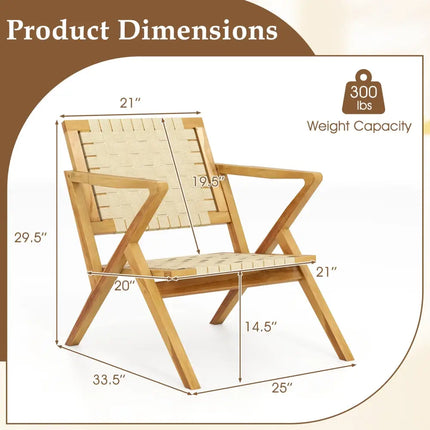 Outdoor and Indoor Teak Wood Patio Chair wuth Webbing Seat and Backrest-Natural - Natural - Patio Dining Chairs