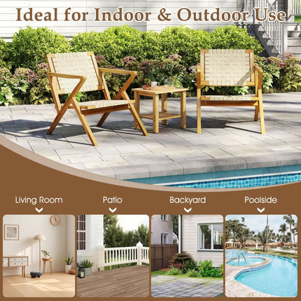 Outdoor and Indoor Teak Wood Patio Chair wuth Webbing Seat and Backrest-Natural - Natural - Patio Dining Chairs