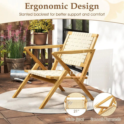 Outdoor and Indoor Teak Wood Patio Chair wuth Webbing Seat and Backrest-Natural - Natural - Patio Dining Chairs
