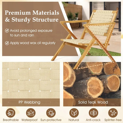 Outdoor and Indoor Teak Wood Patio Chair wuth Webbing Seat and Backrest-Natural - Natural - Patio Dining Chairs