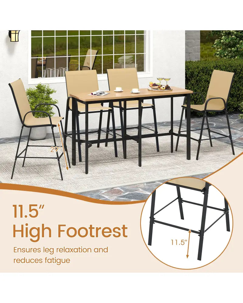 Outdoor Bar Stools Set of 2 29 Inch Fabric Bar Height Stools with Armrests-Beige - Beige - Patio Bar Furniture