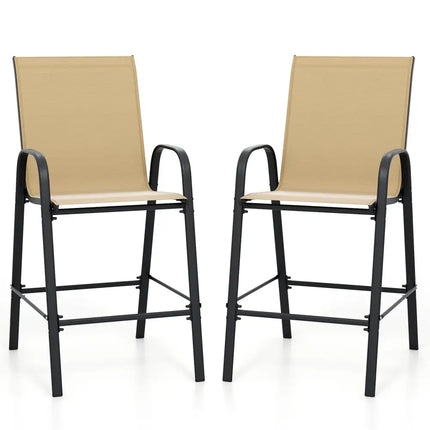 Outdoor Bar Stools Set of 2 29 Inch Fabric Bar Height Stools with Armrests-Beige - Beige - Patio Bar Furniture