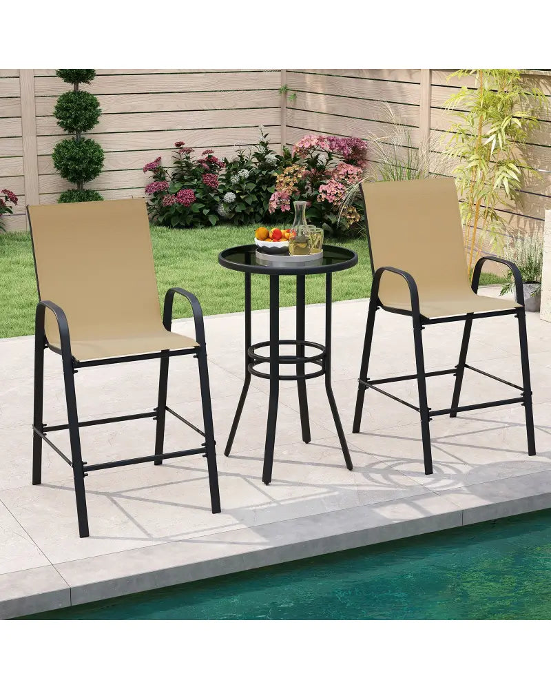 Outdoor Bar Stools Set of 2 29 Inch Fabric Bar Height Stools with Armrests-Beige - Beige - Patio Bar Furniture