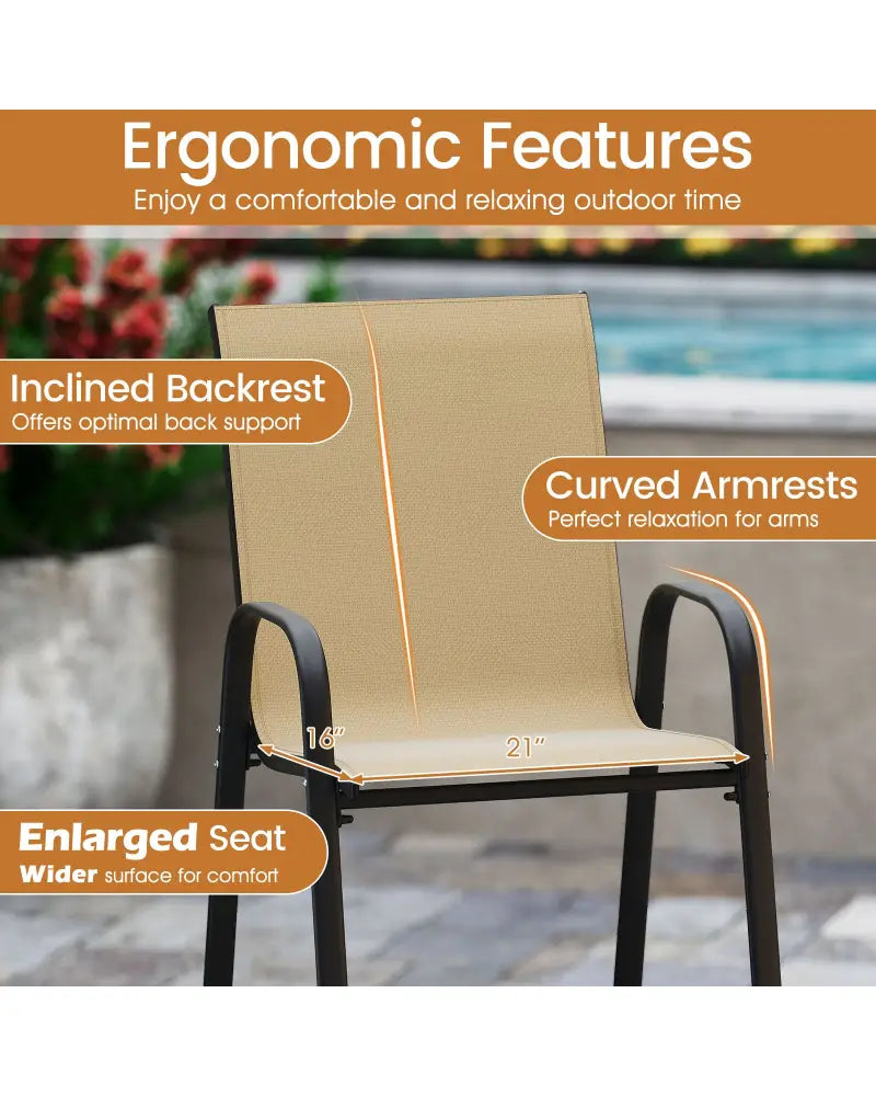 Outdoor Bar Stools Set of 2 29 Inch Fabric Bar Height Stools with Armrests-Beige - Beige - Patio Bar Furniture