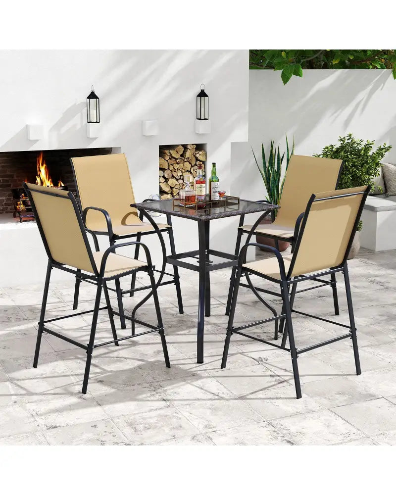 Outdoor Bar Stools Set of 2 29 Inch Fabric Bar Height Stools with Armrests-Beige - Beige - Patio Bar Furniture