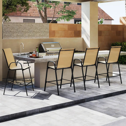 Outdoor Bar Stools Set of 2 29 Inch Fabric Bar Height Stools with Armrests-Beige - Beige - Patio Bar Furniture