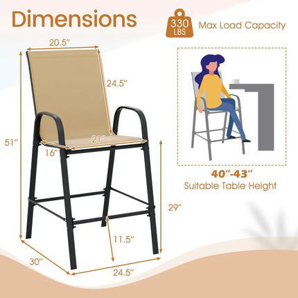 Outdoor Bar Stools Set of 2 29 Inch Fabric Bar Height Stools with Armrests-Beige - Beige - Patio Bar Furniture