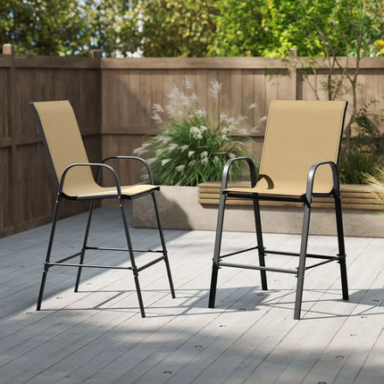 Outdoor Bar Stools Set of 2 29 Inch Fabric Bar Height Stools with Armrests-Beige - Beige - Patio Bar Furniture
