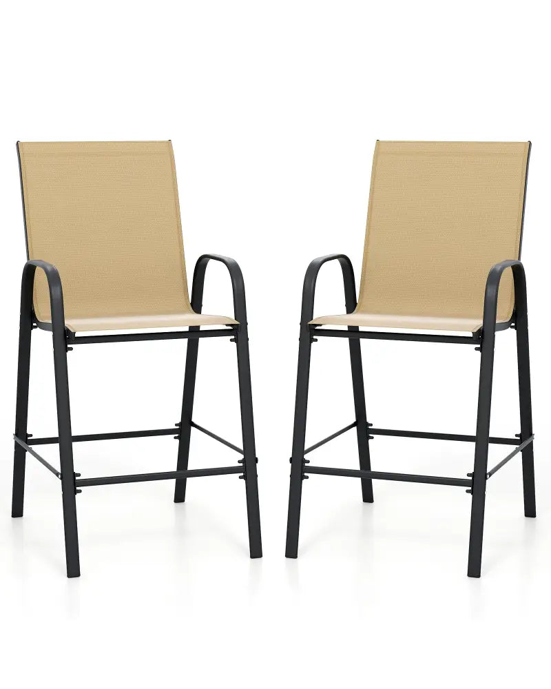 Outdoor Bar Stools Set of 2 29 Inch Fabric Bar Height Stools with Armrests-Beige - Beige - Patio Bar Furniture