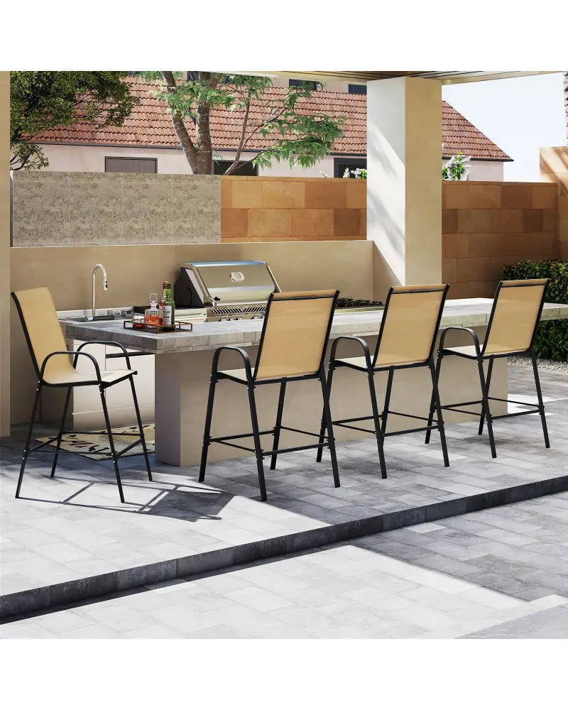 Outdoor Bar Stools Set of 2 29 Inch Fabric Bar Height Stools with Armrests-Beige - Beige - Patio Bar Furniture