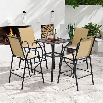 Outdoor Bar Stools Set of 2 29 Inch Fabric Bar Height Stools with Armrests-Beige - Beige - Patio Bar Furniture