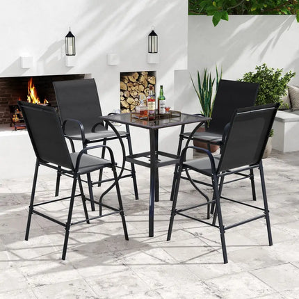 Outdoor Bar Stools Set of 2 29 Inch Fabric Bar Height Stools with Armrests-Black - Black - Patio Bar Furniture
