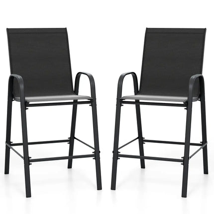 Outdoor Bar Stools Set of 2 29 Inch Fabric Bar Height Stools with Armrests-Black - Black - Patio Bar Furniture