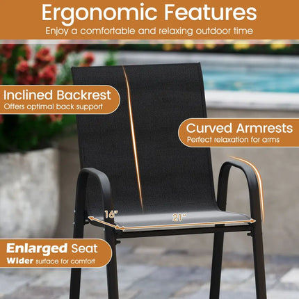 Outdoor Bar Stools Set of 2 29 Inch Fabric Bar Height Stools with Armrests-Black - Black - Patio Bar Furniture