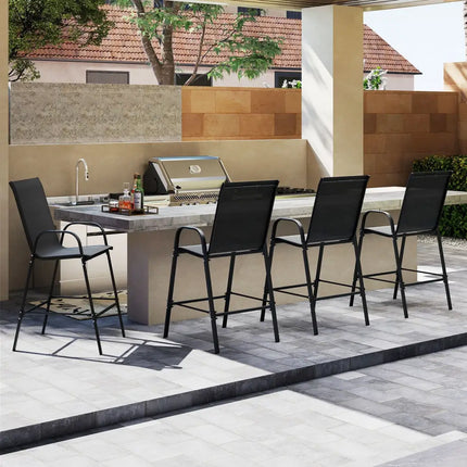 Outdoor Bar Stools Set of 2 29 Inch Fabric Bar Height Stools with Armrests-Black - Black - Patio Bar Furniture