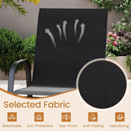 Outdoor Bar Stools Set of 2 29 Inch Fabric Bar Height Stools with Armrests-Black - Black - Patio Bar Furniture