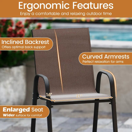 Outdoor Bar Stools Set of 2 29 Inch Fabric Bar Height Stools with Armrests-Brown - Brown - Patio Bar Furniture