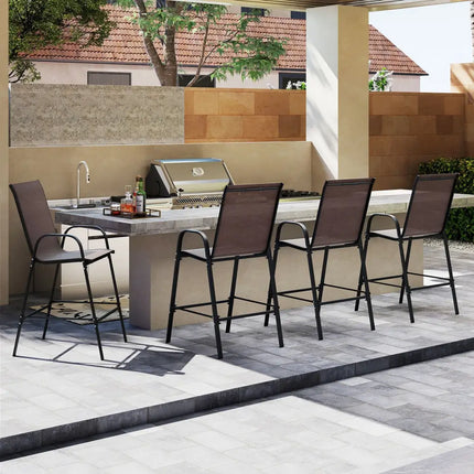 Outdoor Bar Stools Set of 2 29 Inch Fabric Bar Height Stools with Armrests-Brown - Brown - Patio Bar Furniture