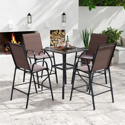 Outdoor Bar Stools Set of 2 29 Inch Fabric Bar Height Stools with Armrests-Brown - Brown - Patio Bar Furniture