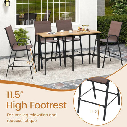 Outdoor Bar Stools Set of 2 29 Inch Fabric Bar Height Stools with Armrests-Brown - Brown - Patio Bar Furniture