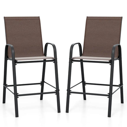 Outdoor Bar Stools Set of 2 29 Inch Fabric Bar Height Stools with Armrests-Brown - Brown - Patio Bar Furniture
