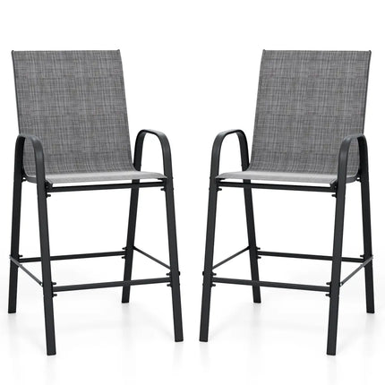 Outdoor Bar Stools Set of 2 29 Inch Fabric Bar Height Stools with Armrests-Grey - Gray - Patio Bar Furniture