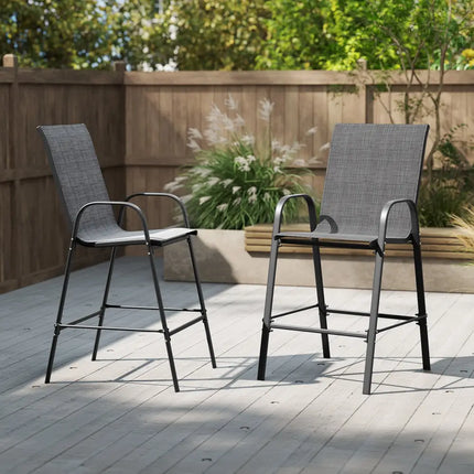 Outdoor Bar Stools Set of 2 29 Inch Fabric Bar Height Stools with Armrests-Grey - Gray - Patio Bar Furniture