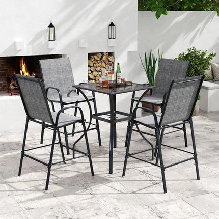 Outdoor Bar Stools Set of 2 29 Inch Fabric Bar Height Stools with Armrests-Grey - Gray - Patio Bar Furniture