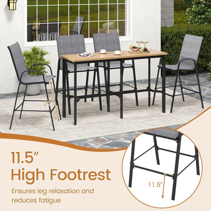 Outdoor Bar Stools Set of 2 29 Inch Fabric Bar Height Stools with Armrests-Grey - Gray - Patio Bar Furniture