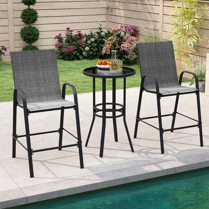 Outdoor Bar Stools Set of 2 29 Inch Fabric Bar Height Stools with Armrests-Grey - Gray - Patio Bar Furniture