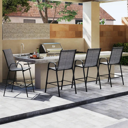 Outdoor Bar Stools Set of 2 29 Inch Fabric Bar Height Stools with Armrests-Grey - Gray - Patio Bar Furniture