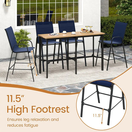 Outdoor Bar Stools Set of 2 29 Inch Fabric Bar Height Stools with Armrests-Navy - Navy - Patio Bar Furniture