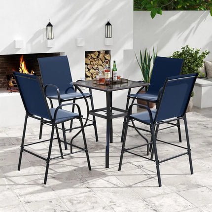 Outdoor Bar Stools Set of 2 29 Inch Fabric Bar Height Stools with Armrests-Navy - Navy - Patio Bar Furniture