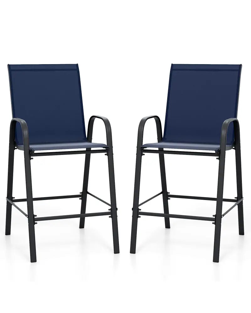Outdoor Bar Stools Set of 2 29 Inch Fabric Bar Height Stools with Armrests-Navy - Navy - Patio Bar Furniture