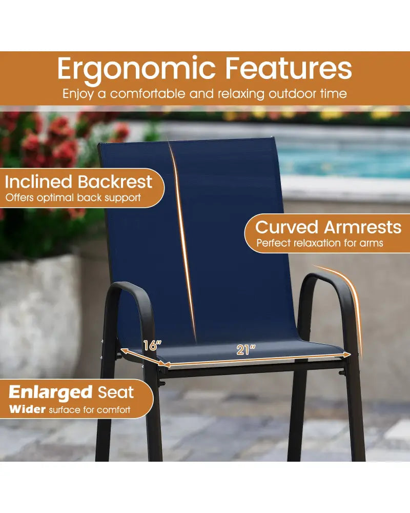 Outdoor Bar Stools Set of 2 29 Inch Fabric Bar Height Stools with Armrests-Navy - Navy - Patio Bar Furniture