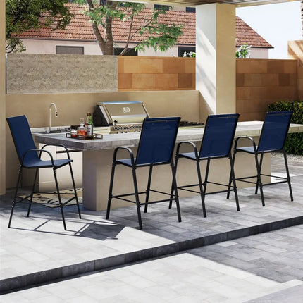 Outdoor Bar Stools Set of 2 29 Inch Fabric Bar Height Stools with Armrests-Navy - Navy - Patio Bar Furniture