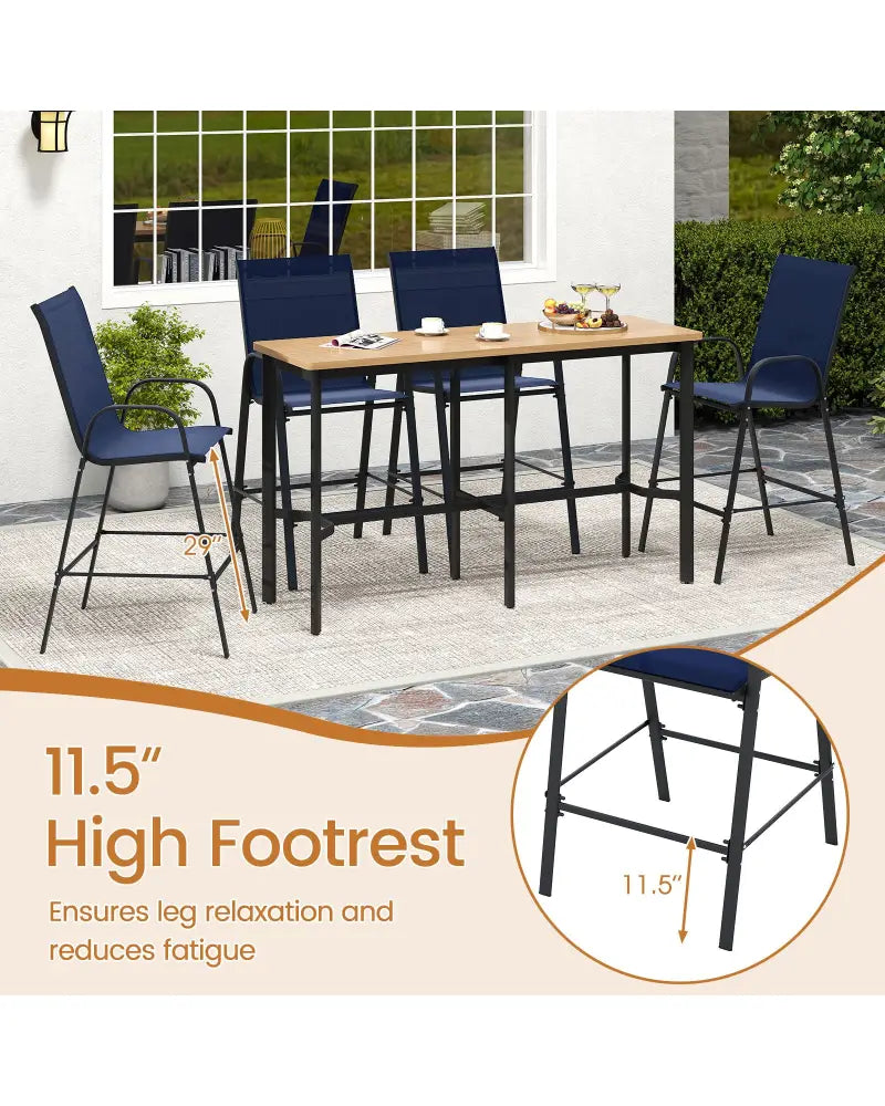 Outdoor Bar Stools Set of 2 29 Inch Fabric Bar Height Stools with Armrests-Navy - Navy - Patio Bar Furniture