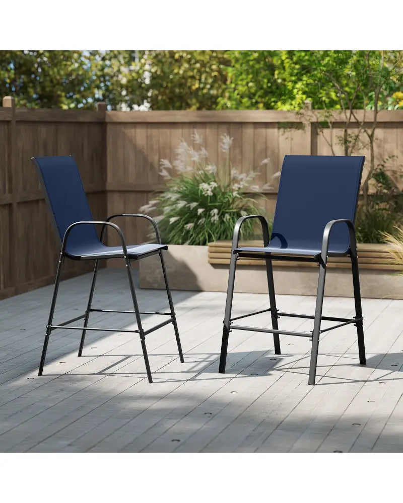 Outdoor Bar Stools Set of 2 29 Inch Fabric Bar Height Stools with Armrests-Navy - Navy - Patio Bar Furniture