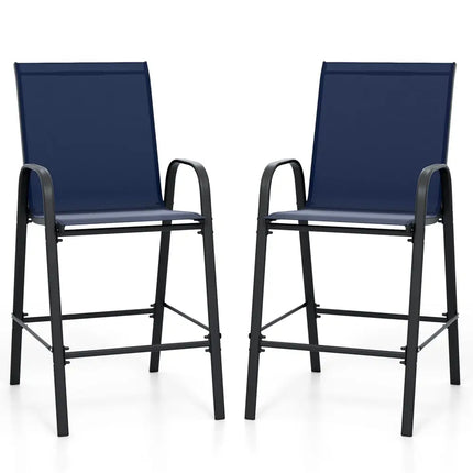 Outdoor Bar Stools Set of 2 29 Inch Fabric Bar Height Stools with Armrests-Navy - Navy - Patio Bar Furniture