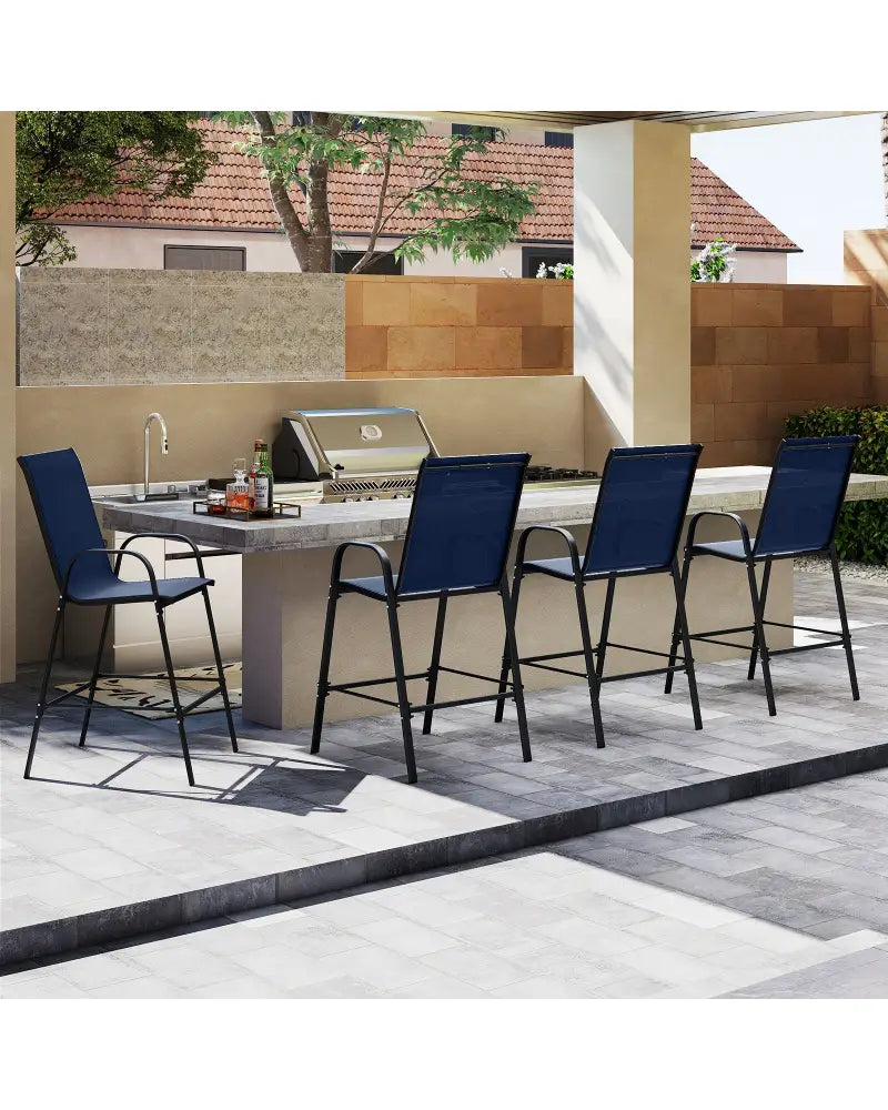 Outdoor Bar Stools Set of 2 29 Inch Fabric Bar Height Stools with Armrests-Navy - Navy - Patio Bar Furniture