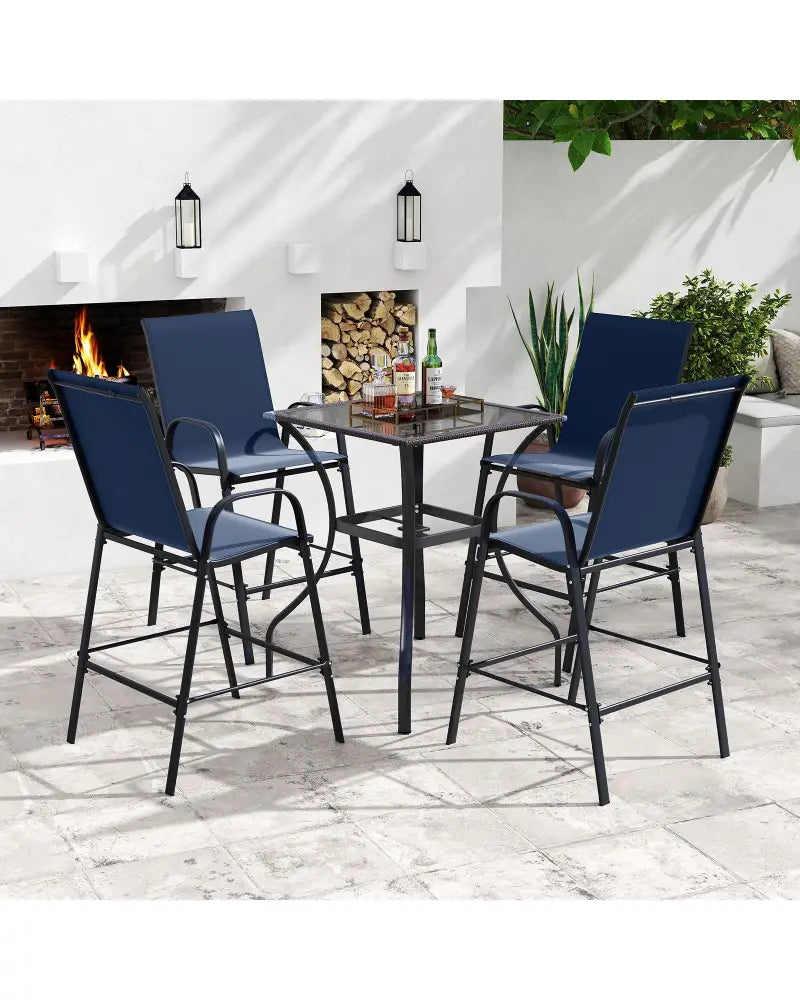 Outdoor Bar Stools Set of 2 29 Inch Fabric Bar Height Stools with Armrests-Navy - Navy - Patio Bar Furniture