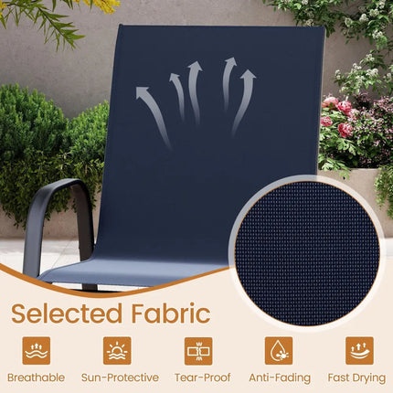 Outdoor Bar Stools Set of 2 29 Inch Fabric Bar Height Stools with Armrests-Navy - Navy - Patio Bar Furniture