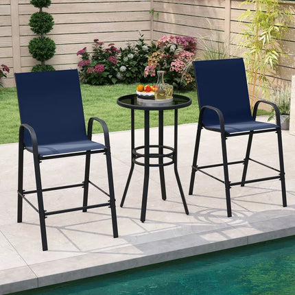 Outdoor Bar Stools Set of 2 29 Inch Fabric Bar Height Stools with Armrests-Navy - Navy - Patio Bar Furniture