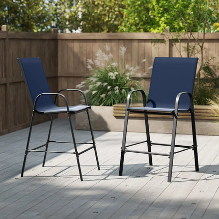 Outdoor Bar Stools Set of 2 29 Inch Fabric Bar Height Stools with Armrests-Navy - Navy - Patio Bar Furniture