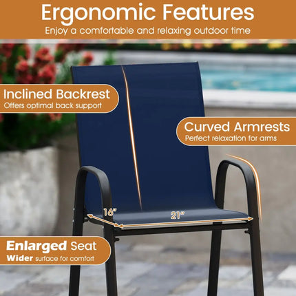 Outdoor Bar Stools Set of 2 29 Inch Fabric Bar Height Stools with Armrests-Navy - Navy - Patio Bar Furniture