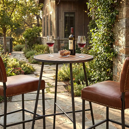 Outdoor Bar Table 41 inch Bar Height Patio Round Table with Acacia Wood Top and Metal Frame - Patio Bar Furniture