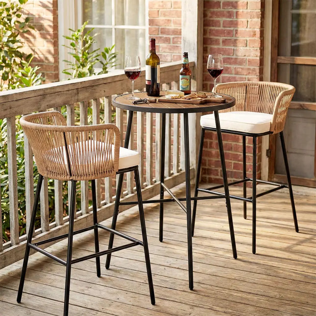 Outdoor Bar Table 41 inch Bar Height Patio Round Table with Acacia Wood Top and Metal Frame - Patio Bar Furniture